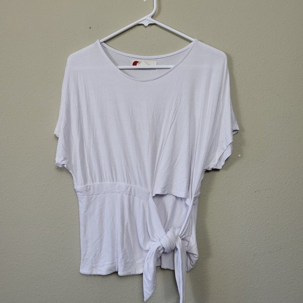 Free People Beach Women's Size L Short Sleeve Slouchy Tie Front Dolman Top White
